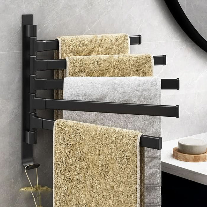 Royallure Towel Rack for Bathroom, 5-Arm Towel Organizer in Matte Black Finish